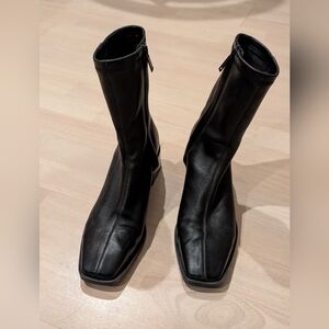 & Other Stories leather chunky heeled ankle sock boots black Sz 38/7 Worn Once